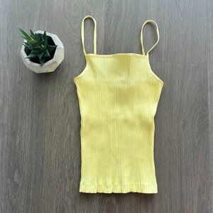 BNWOT Wilfred Square-Neck Pastel Yellow Knit Tank Top with Spaghetti Straps